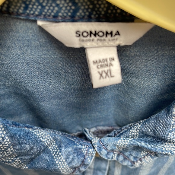 Soft denim blue and white button up shirt. - Picture 3 of 3